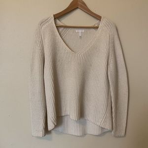 White V-Neck Knit Sweater